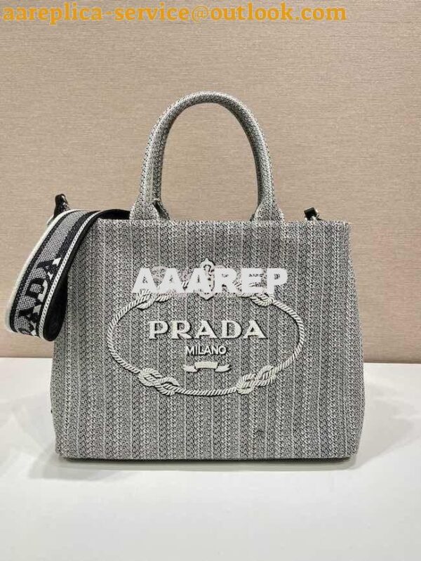 Replica Prada Medium Logo Ricamo Jacquard Tote 1BA342 Black