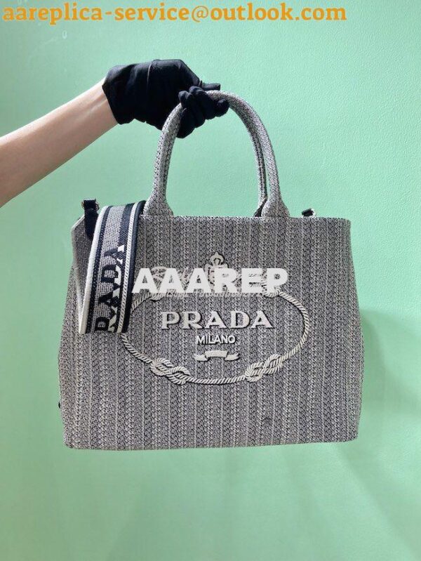 Replica Prada Medium Logo Ricamo Jacquard Tote 1BA342 Black 2