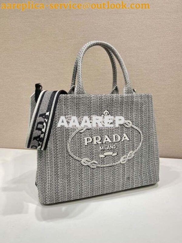 Replica Prada Medium Logo Ricamo Jacquard Tote 1BA342 Black 3