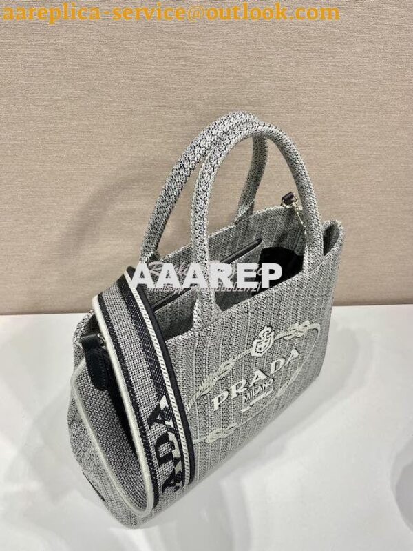 Replica Prada Medium Logo Ricamo Jacquard Tote 1BA342 Black 4