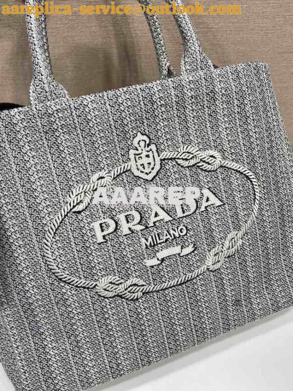 Replica Prada Medium Logo Ricamo Jacquard Tote 1BA342 Black 5