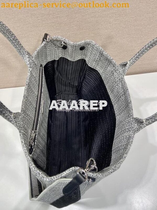Replica Prada Medium Logo Ricamo Jacquard Tote 1BA342 Black 7