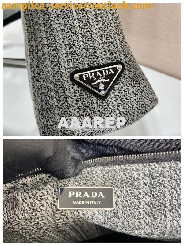 Replica Prada Medium Logo Ricamo Jacquard Tote 1BA342 Black 9