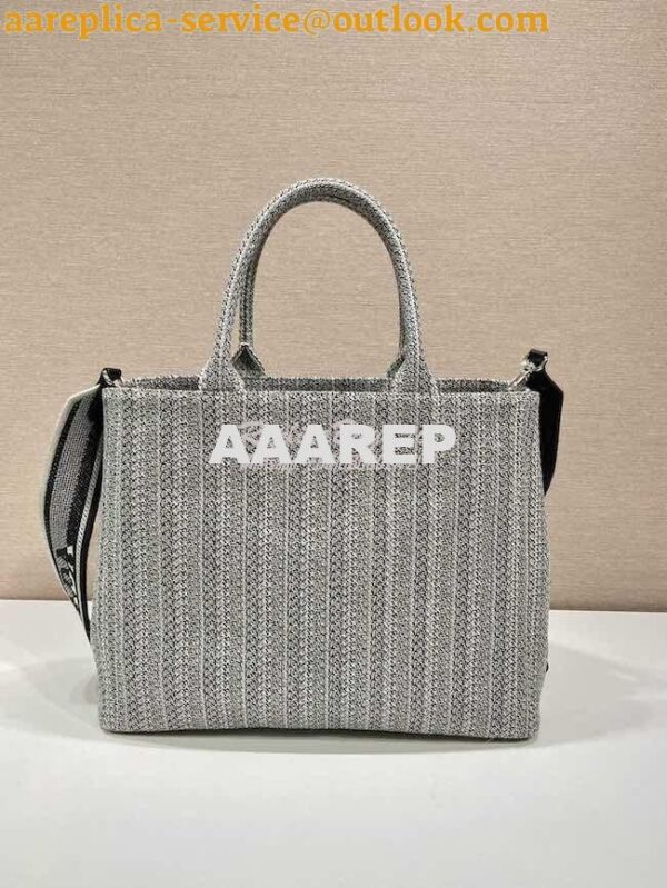 Replica Prada Medium Logo Ricamo Jacquard Tote 1BA342 Black 10