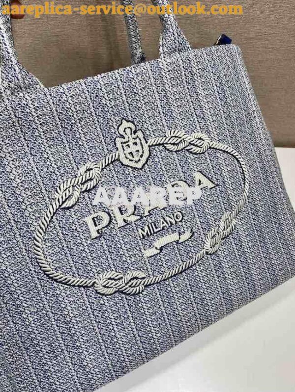 Replica Prada Medium Logo Ricamo Jacquard Tote 1BA342 Blue 5