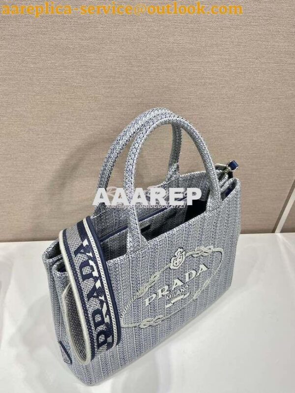 Replica Prada Medium Logo Ricamo Jacquard Tote 1BA342 Blue 6