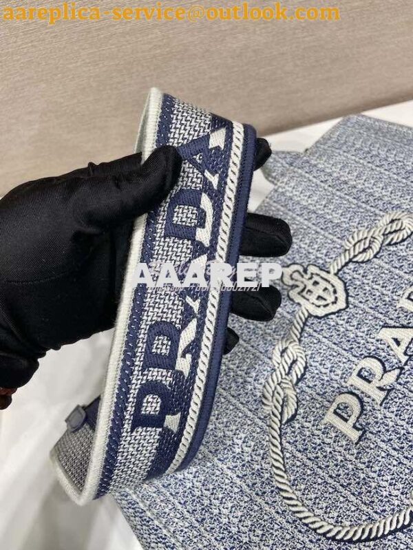 Replica Prada Medium Logo Ricamo Jacquard Tote 1BA342 Blue 7