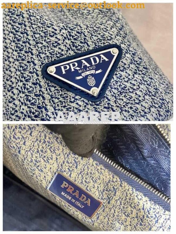 Replica Prada Medium Logo Ricamo Jacquard Tote 1BA342 Blue 8