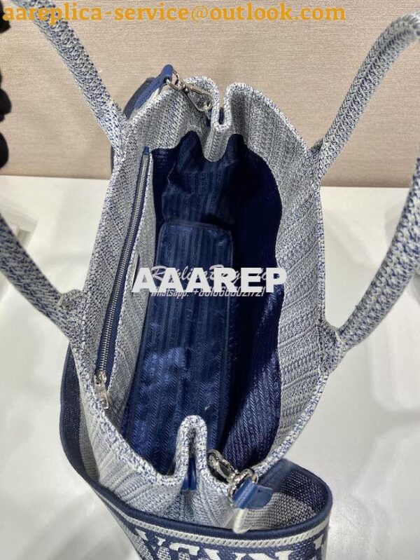 Replica Prada Medium Logo Ricamo Jacquard Tote 1BA342 Blue 9