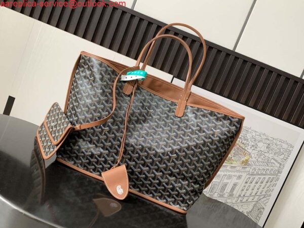 Replica Goyard ANJOUSPMLCG03TY01P Anjou PM Bag Black and Tan 5