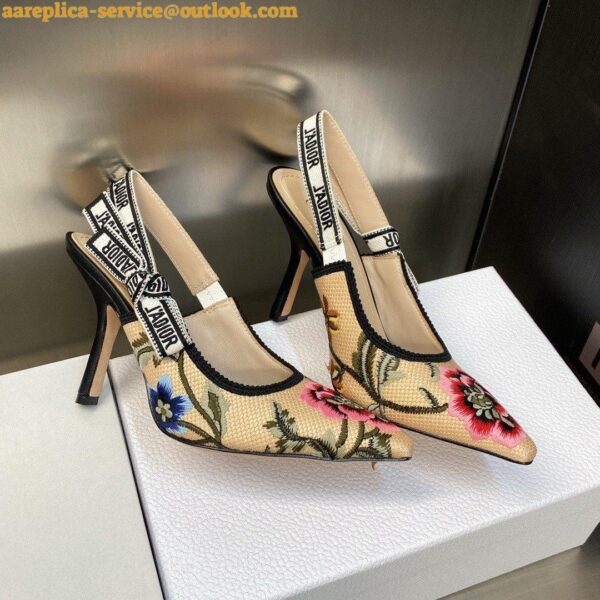 Replica Dior J'Adior Slingback Pumps 100mm In Beige Petites Fleurs Embroidered Raffia 5