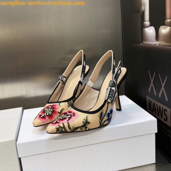 Replica Dior J'Adior Slingback Pumps 100mm In Beige Petites Fleurs Embroidered Raffia 10