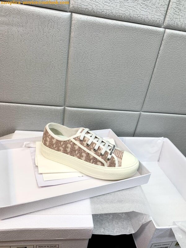 Replica Dior Walk'n'Dior Sneakers In Nude Oblique Embroidered Cotton 8