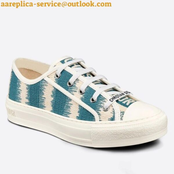 Replica Dior Walk'n'Dior Sneakers In Ocean Blue D-Stripes Embroidered Cotton 3