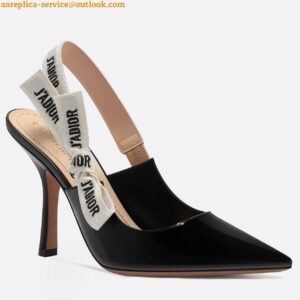 Replica Dior J'Adior Slingback Pumps 100mm In Black Patent Calfskin