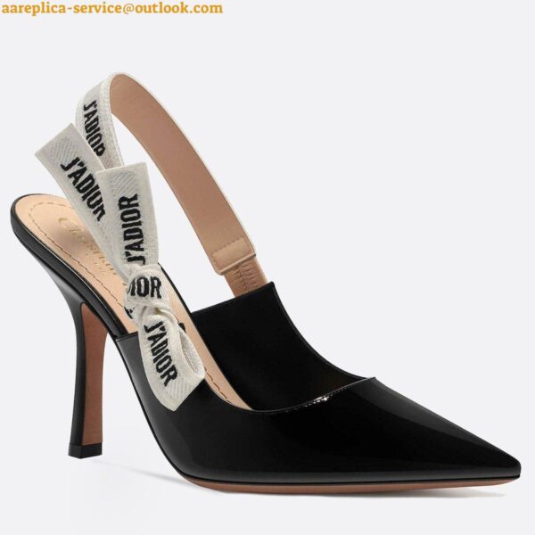 Replica Dior J'Adior Slingback Pumps 100mm In Black Patent Calfskin 3