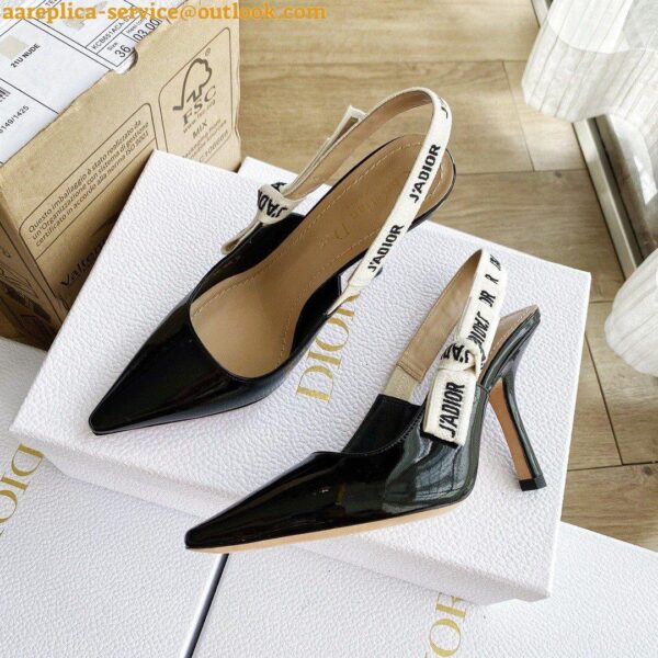 Replica Dior J'Adior Slingback Pumps 100mm In Black Patent Calfskin 5