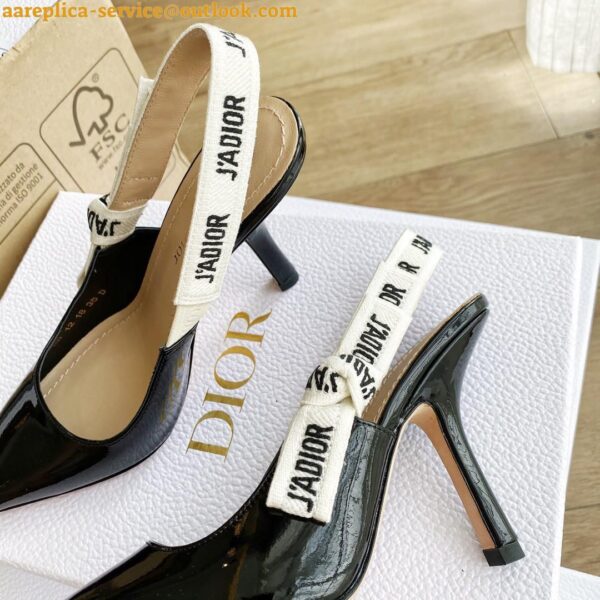 Replica Dior J'Adior Slingback Pumps 100mm In Black Patent Calfskin 10