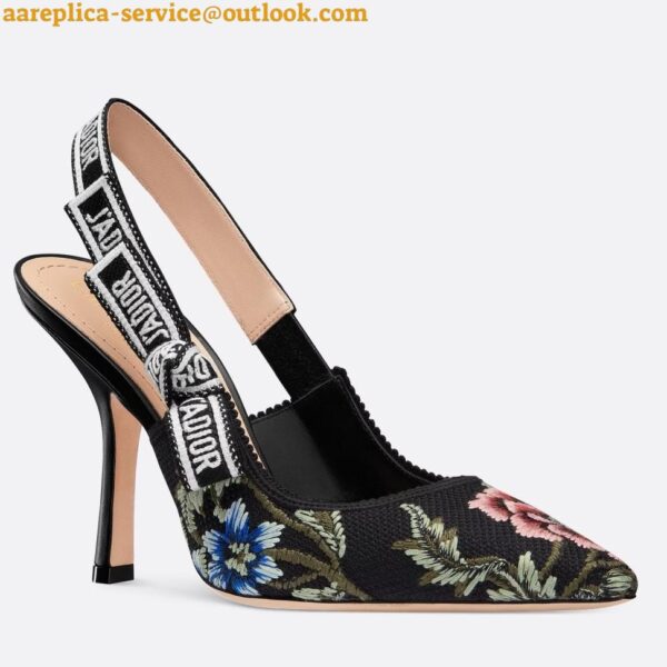 Replica Dior J'Adior Slingback Pumps 100mm In Black Petites Fleurs Embroidered Cotton 3