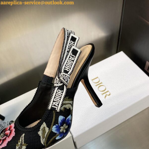 Replica Dior J'Adior Slingback Pumps 100mm In Black Petites Fleurs Embroidered Cotton 8