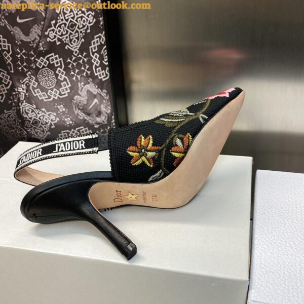 Replica Dior J'Adior Slingback Pumps 100mm In Black Petites Fleurs Embroidered Cotton 11