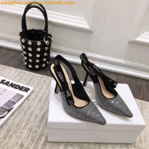 Replica Dior J'Adior Slingback Pumps 100mm In Black Suede With Strass