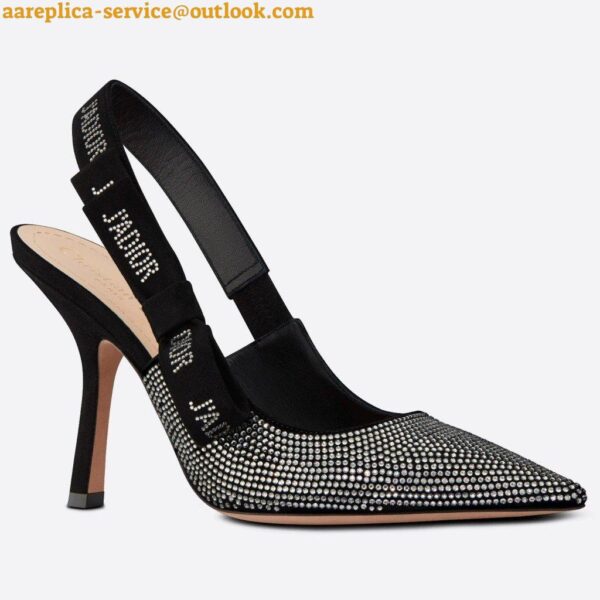 Replica Dior J'Adior Slingback Pumps 100mm In Black Suede With Strass 5