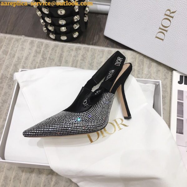 Replica Dior J'Adior Slingback Pumps 100mm In Black Suede With Strass 6