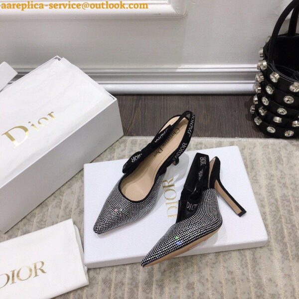 Replica Dior J'Adior Slingback Pumps 100mm In Black Suede With Strass 8