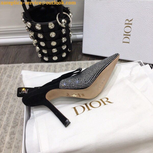 Replica Dior J'Adior Slingback Pumps 100mm In Black Suede With Strass 9