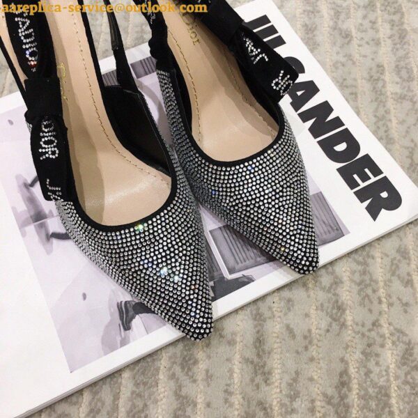 Replica Dior J'Adior Slingback Pumps 100mm In Black Suede With Strass 11