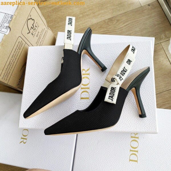 Replica Dior J'Adior Slingback Pumps 100mm In Black Technical Fabric 9