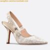 Replica Dior J'Adior Slingback Pumps 100mm In Gray Toile de Jouy Reverse 2