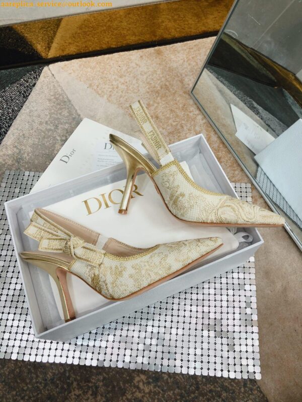 Replica Dior J'Adior Slingback Pumps 100mm In Gold Toile de Jouy Cotton 7