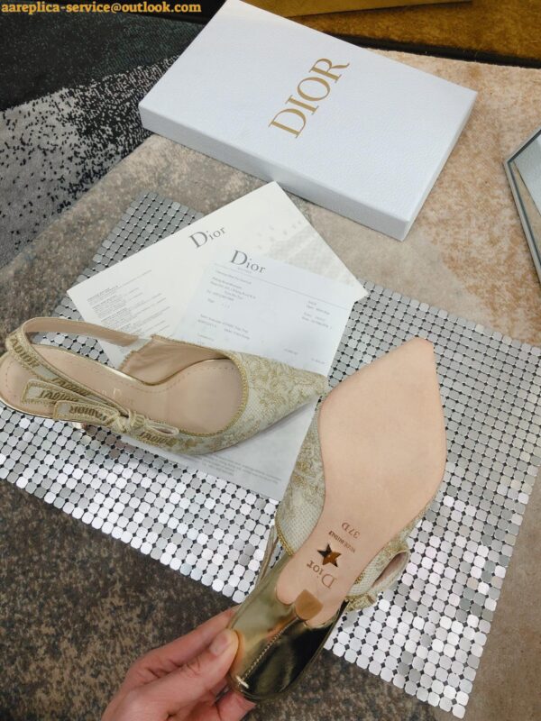 Replica Dior J'Adior Slingback Pumps 100mm In Gold Toile de Jouy Cotton 7