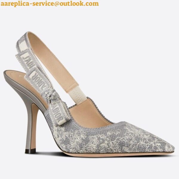 Replica Dior J'Adior Slingback Pumps 100mm In Gray Toile de Jouy Reverse 3