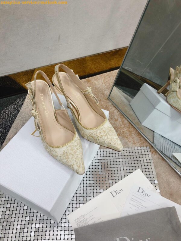 Replica Dior J'Adior Slingback Pumps 100mm In Gold Toile de Jouy Cotton 9