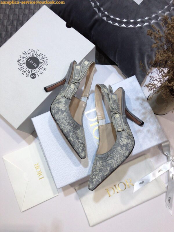 Replica Dior J'Adior Slingback Pumps 100mm In Gray Toile de Jouy Reverse 5