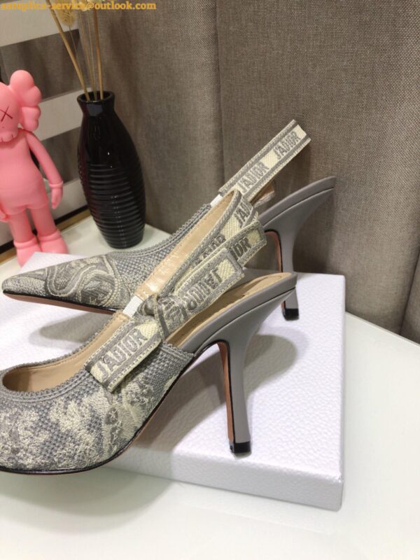 Replica Dior J'Adior Slingback Pumps 100mm In Gray Toile de Jouy Reverse 8