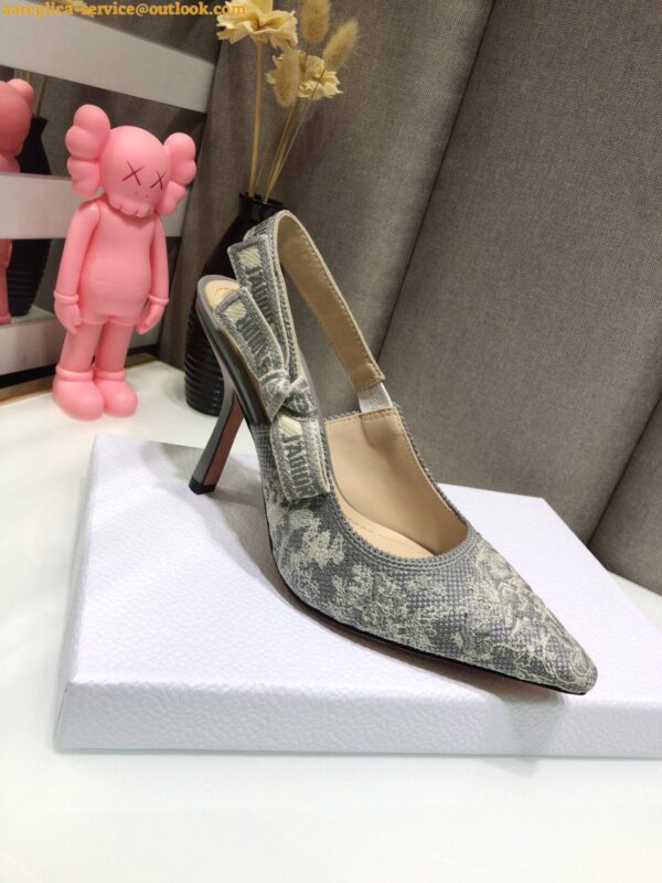 Replica Dior J'Adior Slingback Pumps 100mm In Gray Toile de Jouy Reverse 9