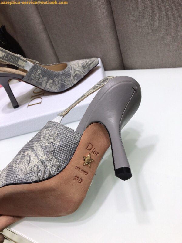 Replica Dior J'Adior Slingback Pumps 100mm In Gray Toile de Jouy Reverse 10