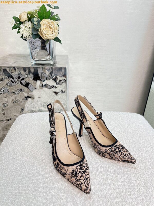 Replica Dior J'Adior Slingback Pumps 100mm In Nude Jardin Botanique Embroidery Cotton 5