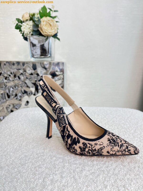 Replica Dior J'Adior Slingback Pumps 100mm In Nude Jardin Botanique Embroidery Cotton 9