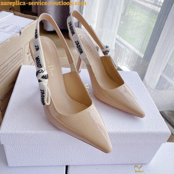 Replica Dior J'Adior Slingback Pumps 100mm In Nude Patent Calfskin 3