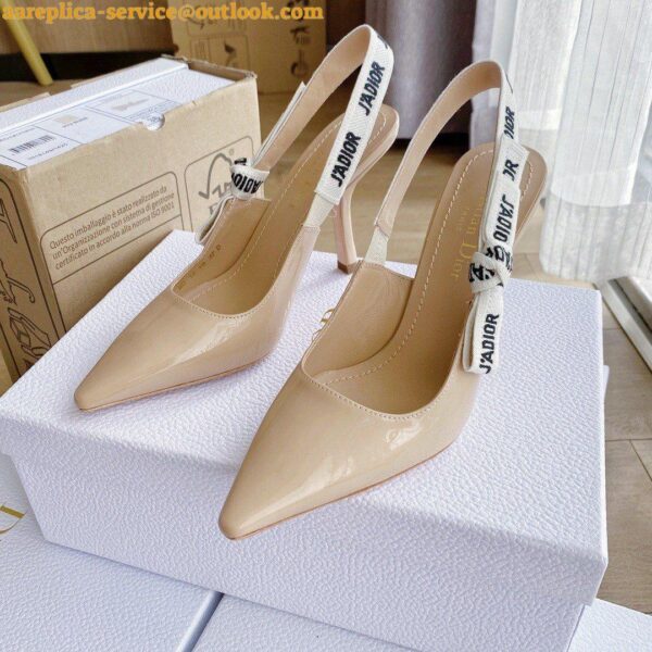 Replica Dior J'Adior Slingback Pumps 100mm In Nude Patent Calfskin 9