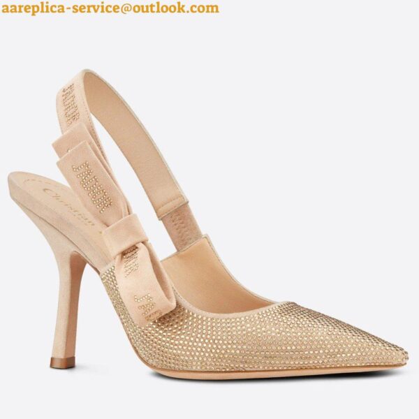 Replica Dior J'Adior Slingback Pumps 100mm In Nude Suede With Strass