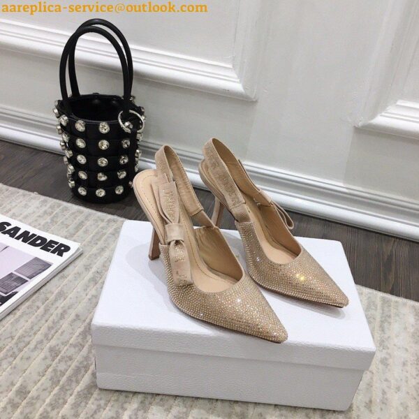 Replica Dior J'Adior Slingback Pumps 100mm In Nude Suede With Strass 5