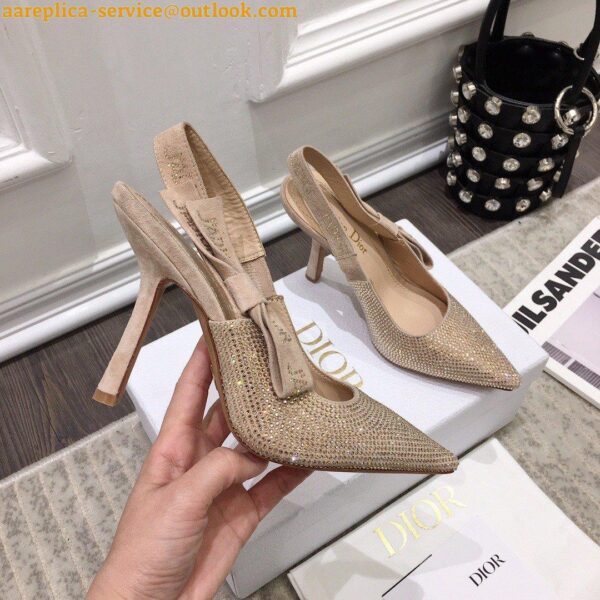 Replica Dior J'Adior Slingback Pumps 100mm In Nude Suede With Strass 6