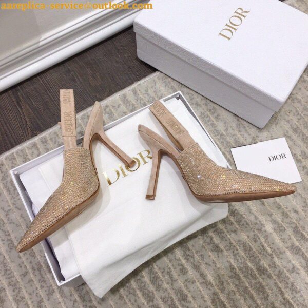 Replica Dior J'Adior Slingback Pumps 100mm In Nude Suede With Strass 5