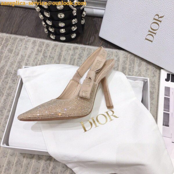 Replica Dior J'Adior Slingback Pumps 100mm In Nude Suede With Strass 6